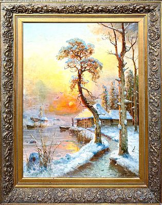 (М) Платонов Семен Сергеевич (1860-1925) - Зимний вечер. Первая четверть XX в. Холст, масло. 89,3 