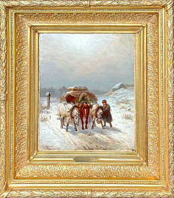 (М) Сверчков Николай Егорович (1817-1898) - Ямская тройка зимой. Последняя четверть XIX в. Холст 