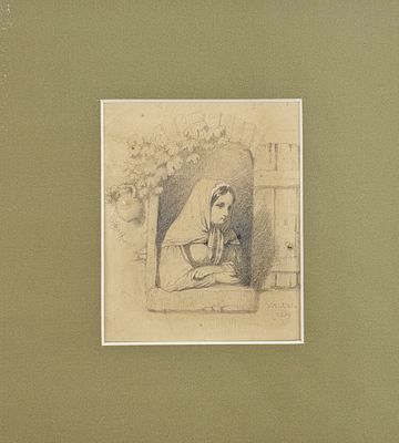 (М) Валерио Теодор (Val&eacute;rio Th&eacute;odore; 1819-1879) - Портрет девушки в платке. 1839 г. Бумага 