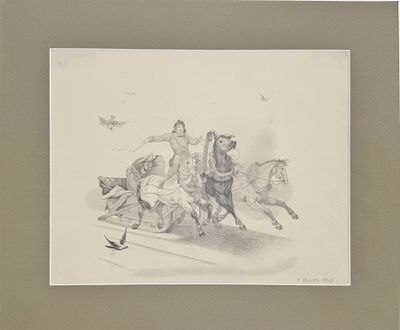 (М) Роке Ф. (Roques F.) по живописному оригиналу О. Верне (1789-1863) - Тройка на льду Финского 