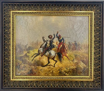 (П) [Приписывается] Бахман-Хофманн Б. - Русские казаки в крымской войне. 1880 г. 24 х 29 см 
Холст 