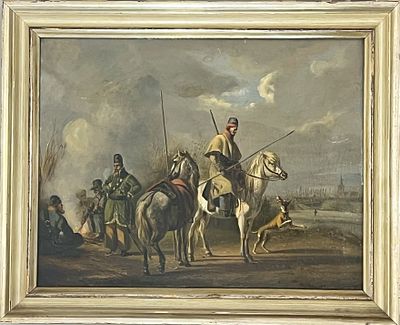 (П) [Приписывается] Кристоф Зур (1771-1842) - Русские казаки в Гамбурге. 1813 г. 25 х 33 см 
Доска 