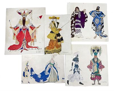 (П) Бакст Леон (Лев) Самойлович (1866 -1924) - 5 эскизов костюмов к Русским Сезонам. 1910-1920-е гг. 