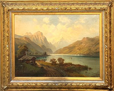 (П) Моритз Гласэр (Karl Moritz Gl&auml;ser 1856 - 1920) - Озеров в Швейцарии, 1890 г. 76 х 116,5 см 