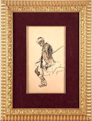 (М) [ТОП-ЛОТ] Рубо Франц Алексеевич (1856-1928) - Черкесский всадник. 1883 г. . Бумага, перо, тушь. 