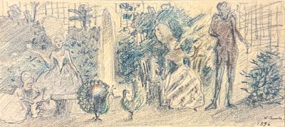 (М) Сомов Константин Андреевич (1869-1939) - В оранжерее. В XVIII в еке. 1896 г. Бумага, графитный 