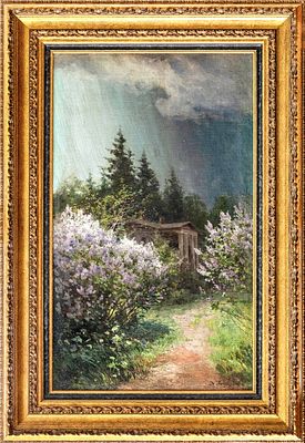 (М) Батурин Виктор Павлович (1863-1938) - Цветущий сад. Конец XIX в. Холст на картоне, масло. 63,5 