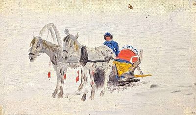(П) [Из семьи художникa] Дубовской Николай Никанорович (1859-1918) - Сaни зимoй. Этюд. 1910 г. . Xoл 