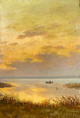 (П) [Приписывается] Дубовской Николай Никанорович (1859 - 1918) - Лодка на закате. 1903 г. Картон 