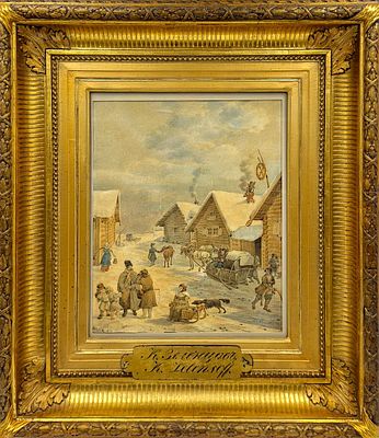 (П) Зеленцов Капитон Алексеевич (1790-1845) - Зима в деревне. Первая треть XIX в. Бумага 