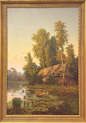 (П) [Приписывается] Волков Ефим Ефимович (1844-1920) - Пейзаж с лодкой. конец XIX - начало XX вв. 