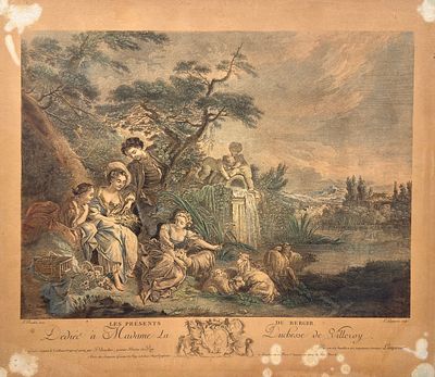 (П) Франсуа Буше (1703-1770) - Пасторальная сцена. Конец XVIII - начало XIX в. Бумага, гравюра 