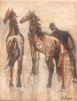 Илья Бадал - Песня жокея. б.г., Холст, акрил. описание: 
Песня жокея 
Холст, акрил 
Размер 30х24 