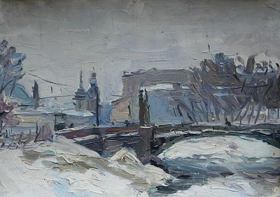 Василий Борисенков - Этюд (Вид города). 1947 г., Картон, масло. описание: 
Этюд (Вид города) 