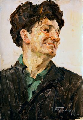 Василий Борисенков - Голова натурщика. 1954 г., Картон, масло. описание: 
Голова натурщика 
1954 