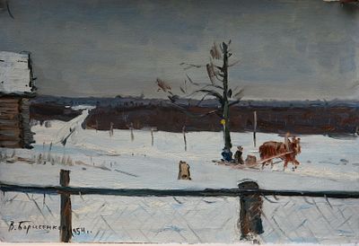 Василий Борисенков - Зима. 1954 г., Картон, масло. описание: 
Зима 
1954 г. 
Картон, масло 