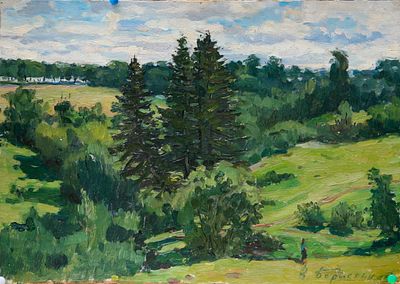 Василий Борисенков - Латвия. 1949 г., Картон, масло. описание: 
Латвия 
1949 г. 
Картон, масло 