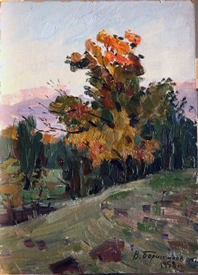 Василий Борисенков - На закате. 1958 г., Картон, масло. описание: 
На закате 
1958 г. 
Картон 