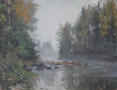 Владимир Гайдар - Туман на реке Паше. 1998 г., Холст, масло. описание: 
Туман на реке Паше 
1998 