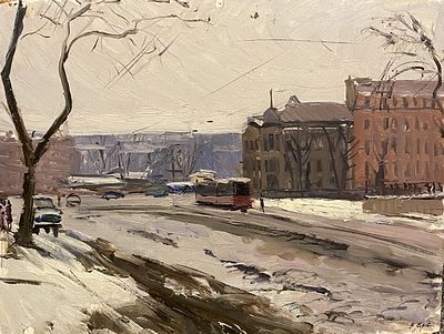 Виктор Коровин - Лиговский проспект. 1961 г., Картон, маслом. описание: 
Лиговский проспект 