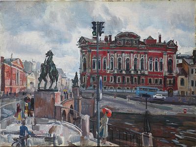 Валерий Леднев - У Аничкова моста. 2001 г., Холст, масло. описание: 
У Аничкова моста 
2001 г. 