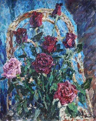 Мороз Георгий - Розы в голубом. 1996 г., Холст, масло. описание: 
Розы в голубом 
1996 г. 
Холст 