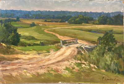 Геннадий Прытков - Мостик. 1978 г., Картон, масло. описание: 
Мостик 
1978 г. 
Картон, масло 