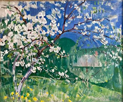 Глеб Савинов - Цветущая яблоня. 1986 г., Холст, масло. описание: 
Цветущая яблоня 
1986 г. 