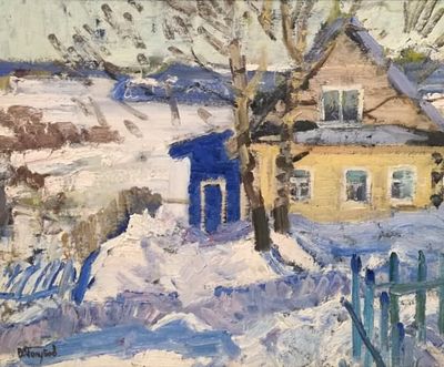 Василий Голубев - Зимой в деревне. описание лота: 
Василий Голубев - Зимой в деревне 
Картон, масло 