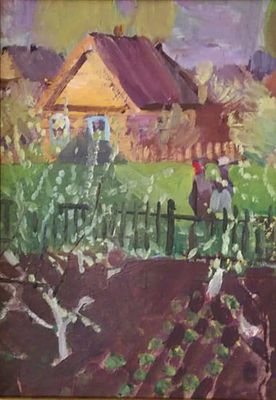 Василий Голубев - Околица. описание лота: 
Василий Голубев - Околица 
Картон на оргалите, масло 