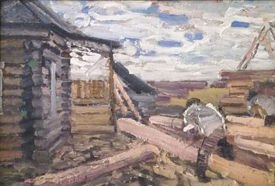 Василий Голубев - На стройке. описание лота: 
Василий Голубев - На стройке 
Картон, масло, 1963 год 