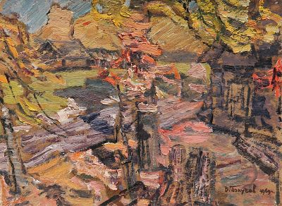 Василий Голубев - Хутор. описание лота: 
Василий Голубев - Хутор 
Картон, масло, 1969 год 
Размер 