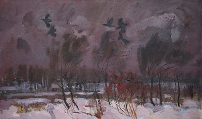 Лев Московский - Лесные вороны. описание лота: 
Лев Московский - Лесные вороны 
Оргалит, масло 