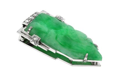 Klammer 8,77g 750/- Wei&szlig;gold mit 5 Diamanten zus. ca. 0,10 ct. und Jade