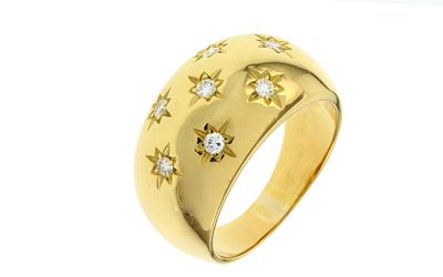 Ring 11,86g 750/- Gelbgold mit 7 Diamanten zus. ca. 0,21 ct., Ringgr&ouml;&szlig;e ca. 57