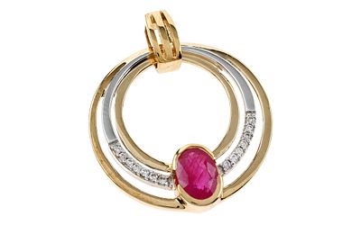 Anh&auml;nger 4,46g 585/- Gelbgold und Wei&szlig;gold mit 14 Diamanten zus. ca. 0,14 ct. und Rubin. Anh&auml 