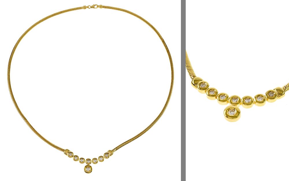 Collier 12,58g 585/- Gelbgold mit 8 Diamanten zus. ca. 0,45 ct., L&auml;nge ca. 47 cm. Collier 12,58g 