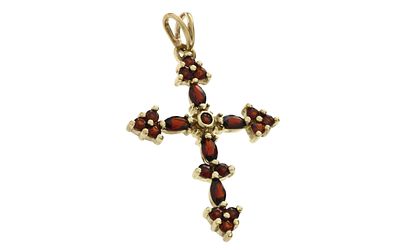 Anh&auml;nger Kreuz 2,58g 333/- Gelbgold mit Granaten. Anh&auml;nger Kreuz 2,58g 333/- Gelbgold mit 