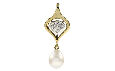 Anh&auml;nger 2,95g 585/- Gelbgold und Wei&szlig;gold mit 8 Diamanten zus. ca. 0,08 ct. und Perle. Anh&auml; 