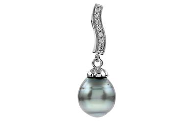Anh&auml;nger 2,17g 585/- Wei&szlig;gold mit 7 Diamanten zus. ca. 0,07 ct. und Tahiti-Zuchtperle. Anh&auml;n 