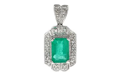 Anh&auml;nger 1,75g 585/- Wei&szlig;gold mit 16 Diamanten zus. ca. 0,16 ct. und Smaragd. Anh&auml;nger 1 