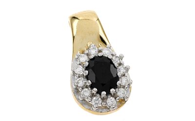 Anh&auml;nger 3,47g 585/- Gelbgold und Wei&szlig;gold mit 12 Diamanten zus. ca. 0,24 ct. und Saphir. Anh&aum 