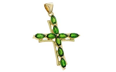 Anh&auml;nger Kreuz 3,54g 375/- Gelbgold mit Turmalinen. Anh&auml;nger Kreuz 3,54g 375/- Gelbgold mit 