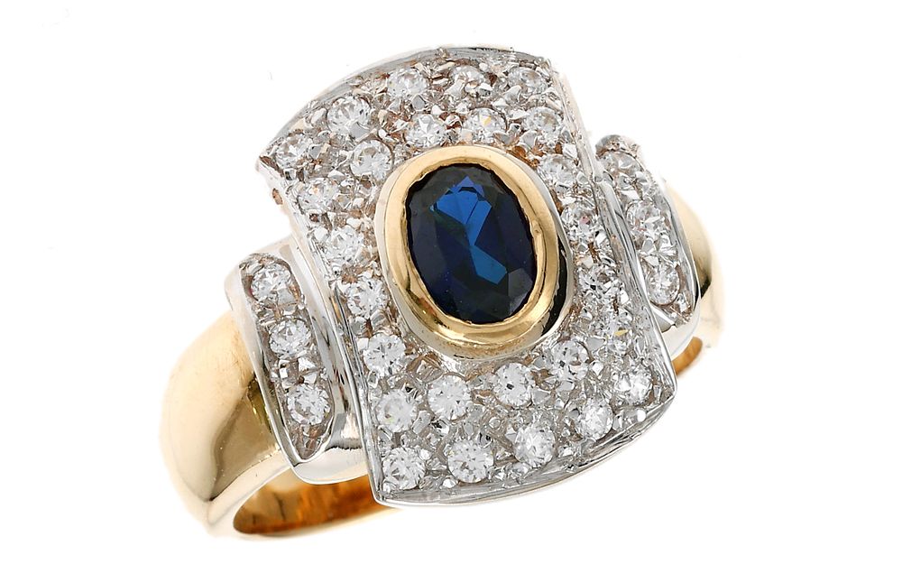 Ring 9,10g 750/- Gelbgold und Wei&szlig;gold mit Saphir und Zirkonia, Ringgr&ouml;&szlig;e ca. 56. Ring 9,10g 