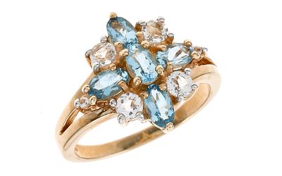 Ring 4,40g 375/- Gelbgold mit Aquamarin und Topas, Ringgr&ouml;&szlig;e ca. 54. Ring 4,40g 375/- Gelbgold 