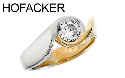 Hofacker Ring 8,28g 750/- Gelbgold und 950/- Platin mit Diamant ca. 0,50 ct. F/vs2, Ringgr&ouml;&szlig;e ca. 51