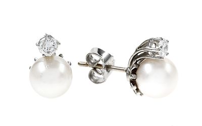 Ohrstecker 3,54g 585/- Wei&szlig;gold mit 2 Diamanten zus. ca. 0,20 ct. und S&uuml;dsee-Zuchtperlen. Ohrstec 