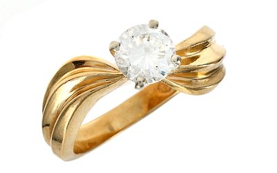 Ring 5,05g 585/- Gelbgold mit Diamant ca. 1,00 ct., Ringgr&ouml;&szlig;e ca. 53. Ring 5,05g 585/- Gelbgold 