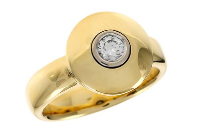 Ring 12,15g 750/- Gelbgold und Wei&szlig;gold mit Diamant ca. 0,20 ct. F/vs1, Ringgr&ouml;&szlig;e ca. 57. Ring 