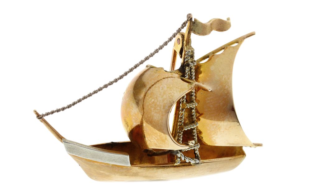 Brosche Schiff 8,40 585/- Gelbgold und Weißgold. Brosche Schiff 8,40 585/- Gelbgold und 